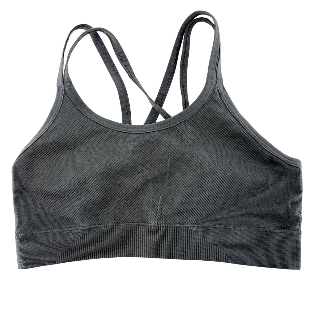 Rykaโ Gray Ribbed Athletic Sports Bra Medium Strappy Back Seamless
